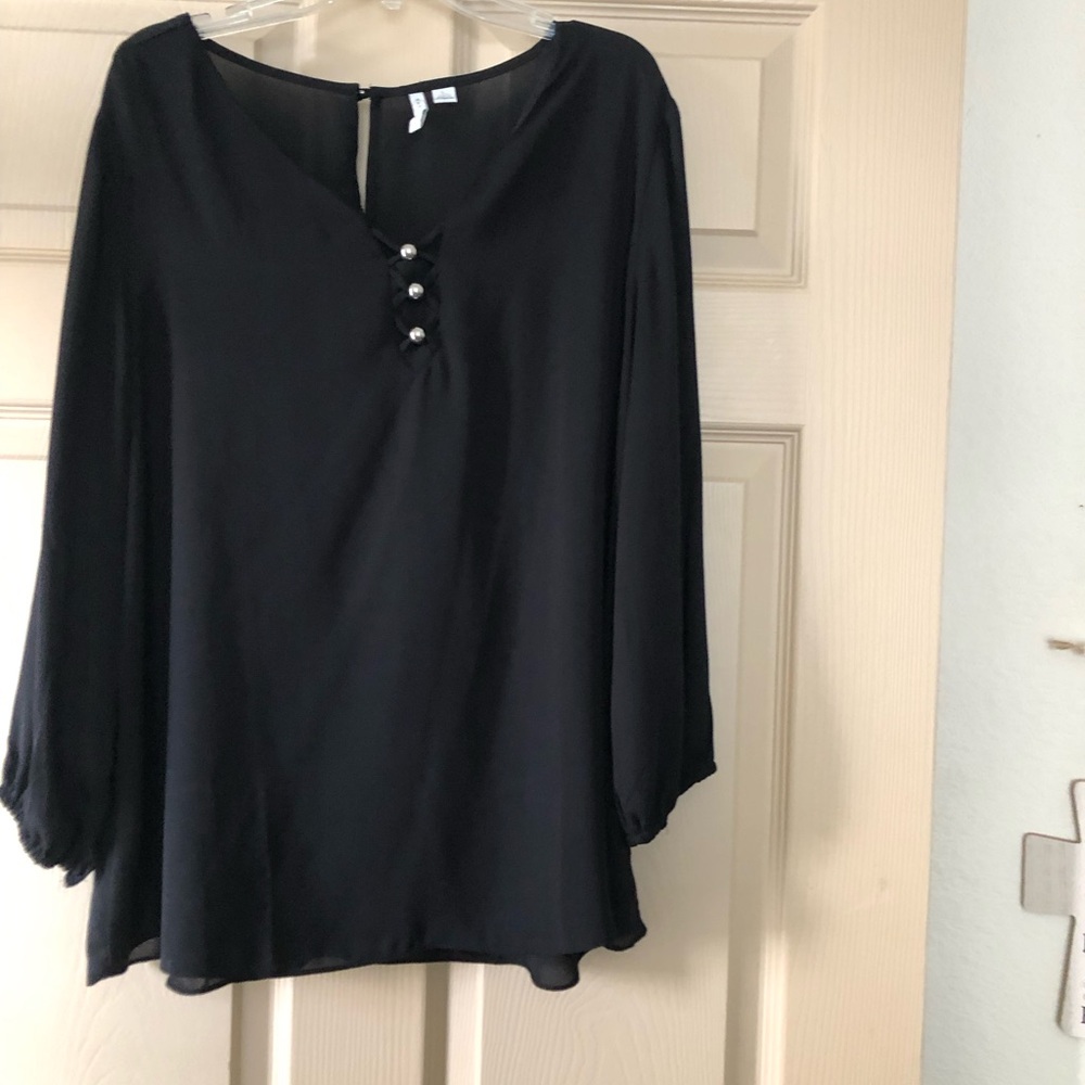 Women’s Black Beaded V-Neck Blouse
